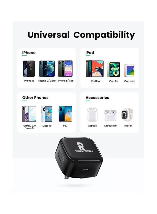 Rock Pow PD 20W USB C Charger Set for iPhone 13 Pro,iPad 2021 Type C Fast Charging Wall Plug with Lightning Cable Compatible for New iPad 9,iPhone 13 Pro/13 Pro Max/13/13mini/12 Pro/11 Pro,iPad Pro 2021 Black  - Image 4