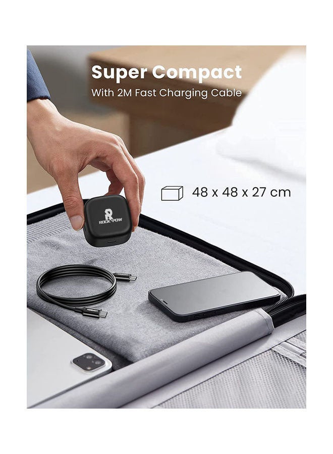 روك بو - محول شحن سريع للحائط PD 25 وات من النوع C مع كابل USB C متوافق مع Samsung S21/S21+/S21 Ultra/S20/Note20/Note10/S9/S8/، iPad Pro، Air 4، iPad Mini 6 أسود لون أسود. - Image 1