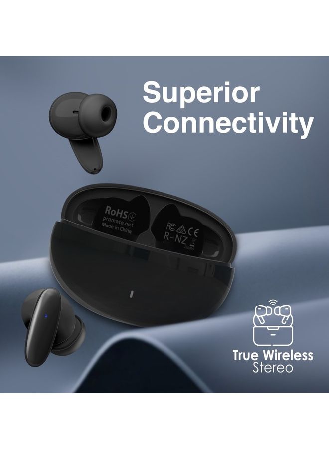 PROMATE True Wireless Earbuds,In-Ear Bluetooth v5.1 HD Earphones with Mic,IPX5 Water Resistance,20H Playback Time,Intelligent Touch Controls and Smart Auto Pairing for Smartphones, Lush Black  - Image 2