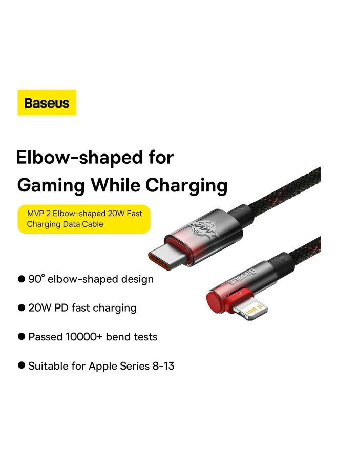 Baseus Lightning Cable 1M USB C to iPhone Charger Cable Quick Data Sync Braided 90 Degree Fast Charging for iPhone 14/14 Pro/SE/3/13 Pro/13 Pro Max/13/13 mini, New ipad 9, iPhone 12 mini/12/12 Pro Black / Red - Image 2