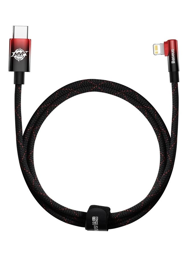 Baseus Lightning Cable 1M USB C to iPhone Charger Cable Quick Data Sync Braided 90 Degree Fast Charging for iPhone 14/14 Pro/SE/3/13 Pro/13 Pro Max/13/13 mini, New ipad 9, iPhone 12 mini/12/12 Pro Black / Red - Image 1