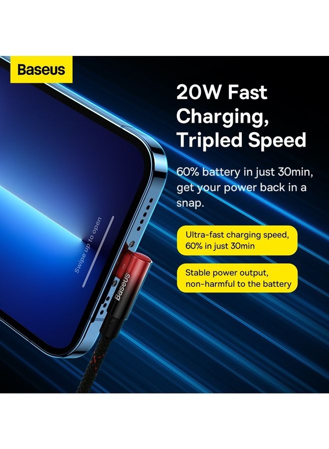 Baseus Lightning Cable 1M USB C to iPhone Charger Cable Quick Data Sync Braided 90 Degree Fast Charging for iPhone 14/14 Pro/SE/3/13 Pro/13 Pro Max/13/13 mini, New ipad 9, iPhone 12 mini/12/12 Pro Black / Red - Image 3