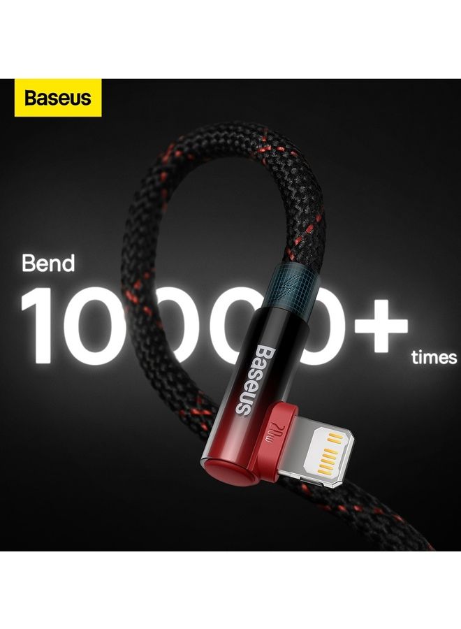 Baseus Lightning Cable 1M USB C to iPhone Charger Cable Quick Data Sync Braided 90 Degree Fast Charging for iPhone 14/14 Pro/SE/3/13 Pro/13 Pro Max/13/13 mini, New ipad 9, iPhone 12 mini/12/12 Pro Black / Red - Image 5