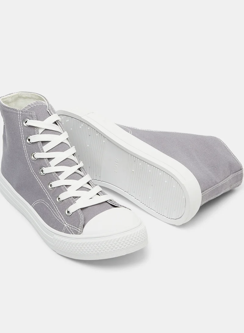 LABEL RAIL High Top Canvas Sneakers Grey