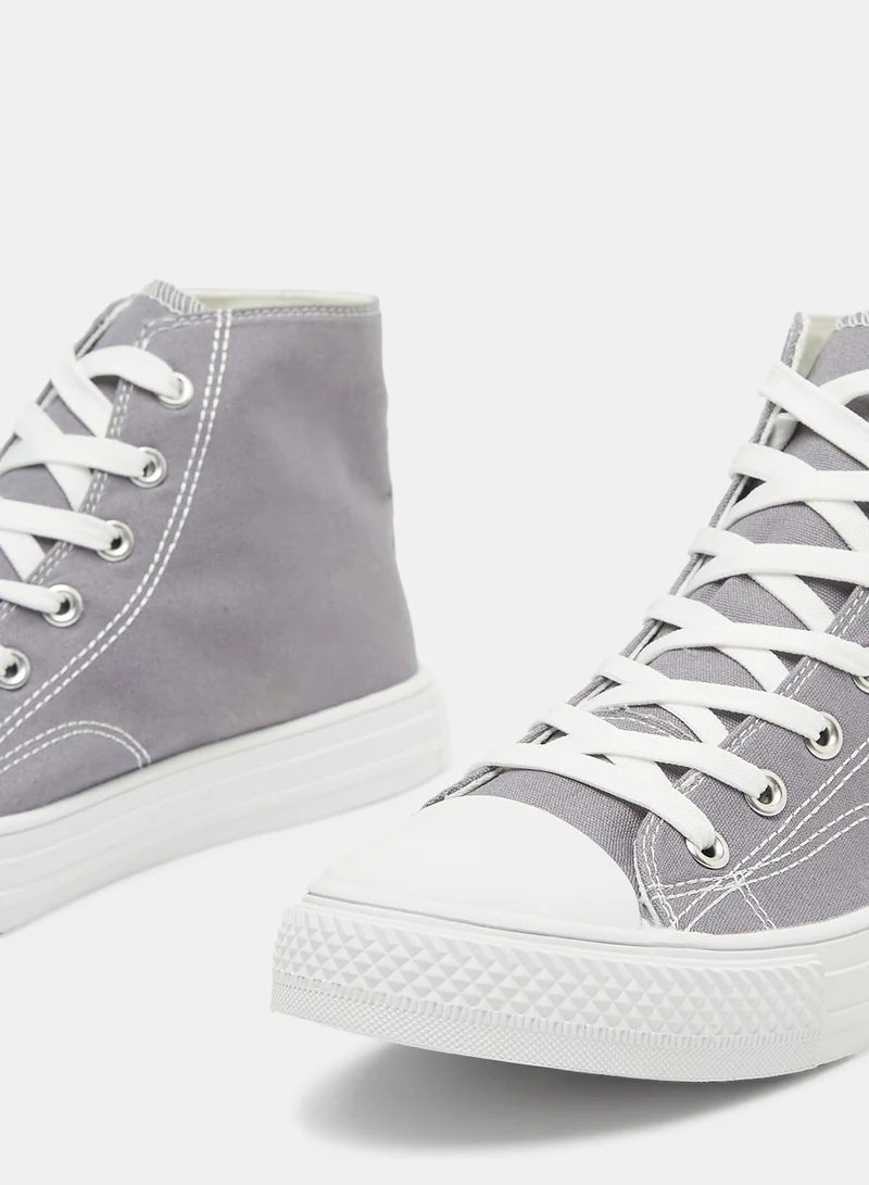LABEL RAIL High Top Canvas Sneakers Grey
