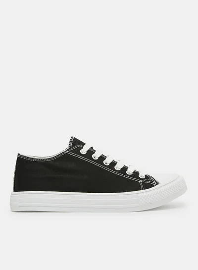 LABEL RAIL Canvas Low Top Sneakers Black