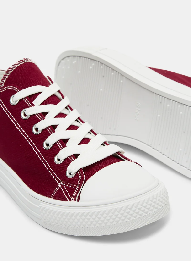 LABEL RAIL Canvas Low Top Sneakers Red