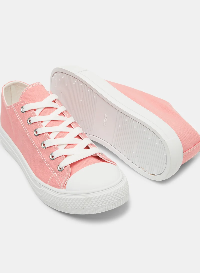 LABEL RAIL Canvas Low Top Sneakers Peach