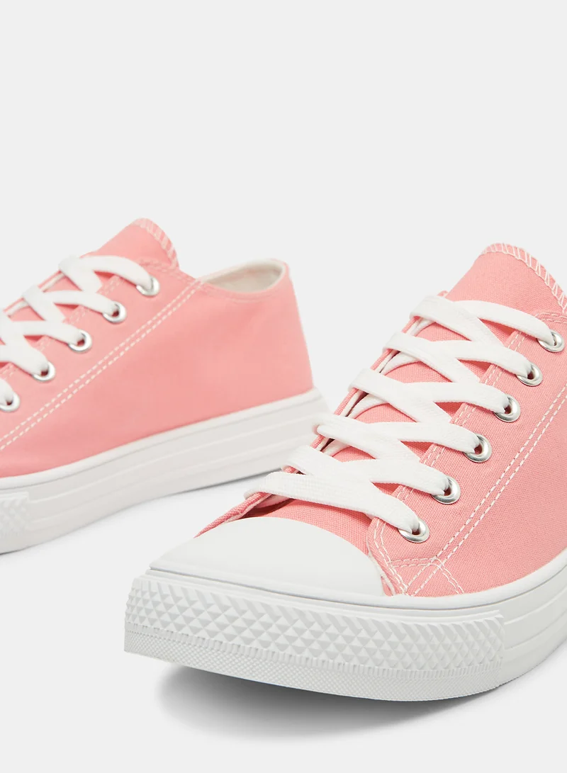 LABEL RAIL Canvas Low Top Sneakers Peach
