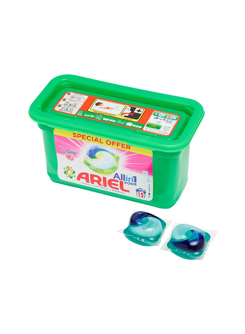 Ariel - Automatic All In 1 Pods Laundry Detergent Touch Of Freshness Downy 15 Count Pack Of 2 378grams - Image 1
