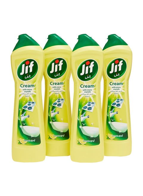 Pack of 4 Cream Cleaner With Micro Crystals Technology Lemon Eliminates Grease Burnt Food And Limescale Stains 500ml