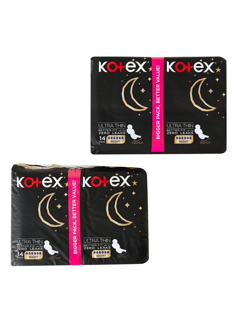 Kotex - Ultra Thin Night With Wings 14 Sanitary Pads Pack Of 2 - Image 1