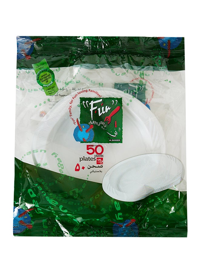 Fun Disposable Plastic Plate 50 Pieces White 15cm 