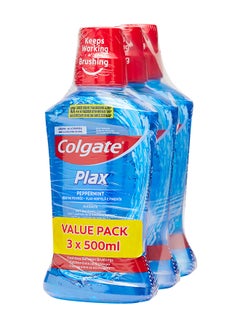 Pack Of 3 Plax Peppermint Mint Mouthwash 500ml