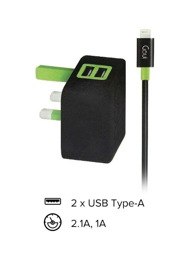 Goui Powerful Wall Charger With USB Cable Black/Green  - Image 2