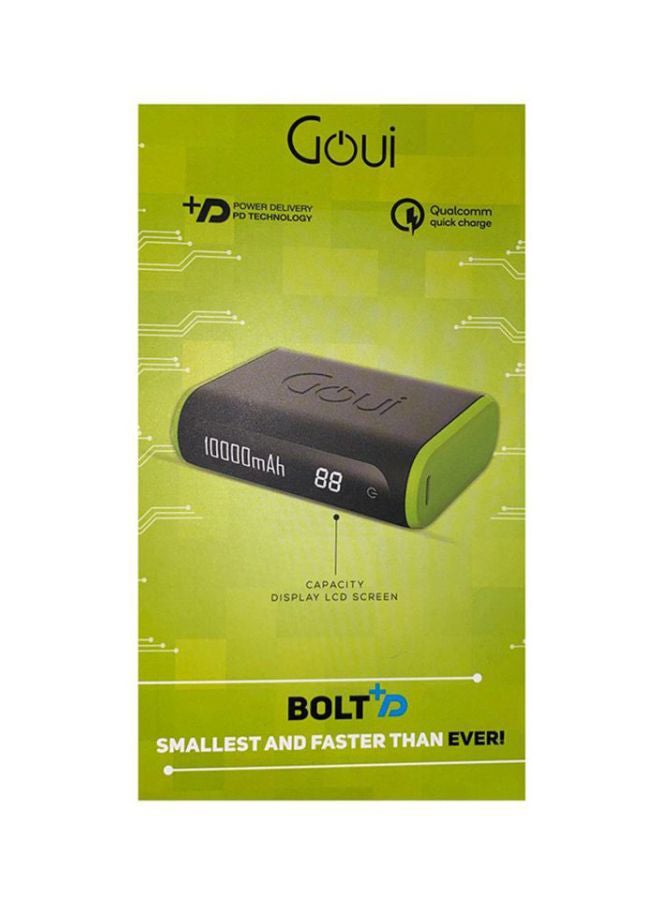 10000 mAh Bolt Mini Power Bank With Cable18 watt Black/Green - v1668090952/N37358466A_6