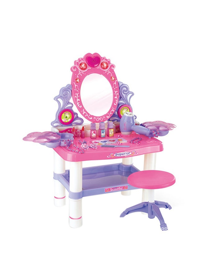 XIANGYU Pretend Vanity Set Girl Toy Cute & Funny Musical Flashing Lights Makeup Table Toys With Mirror & Hair Dryer For Children 62x33x64.5cm - Image 1