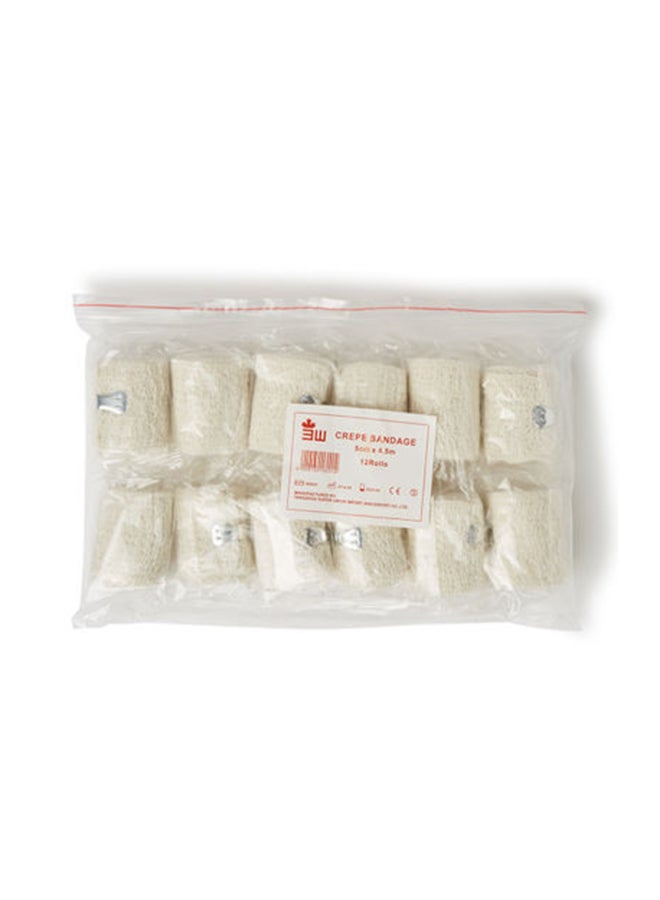 3W Healthcare - 3W 12-Piece Crepe Bandage Wrap, 5x4.5cm - Durable Compression Bandage Crepe Bandage, Specially Made for Orthopedic and Sports Injury - Image 1
