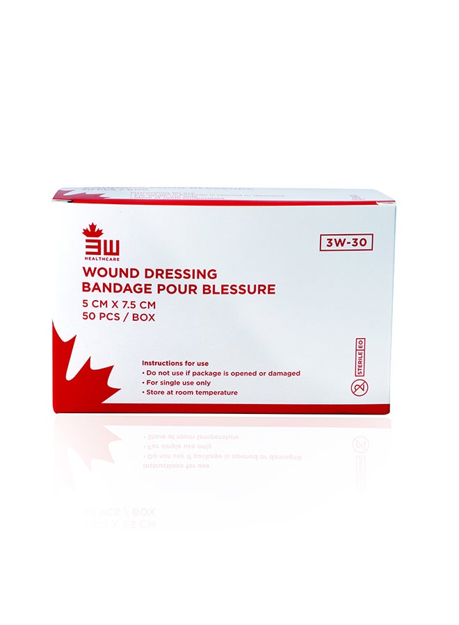 3W Healthcare Sterile Wound Dressing - 50 Pieces/Box - Size 5 X 7.5Cm - Image 1
