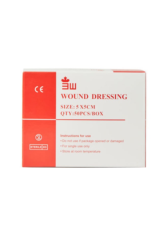 3W Healthcare 3W Sterile Wound Dressing - 50 Pieces - Size 5X5Cm, Adhesive Island Dressing, Edged Gauze Dressing, Sterile Wound Dressing, Breathable Square Bandage, Gauze Tape Pads, Individually Wrapped Pouches  - Image 1