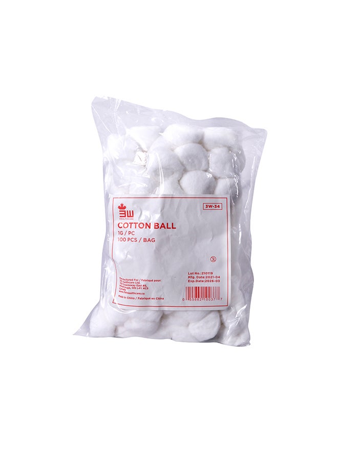 3W Healthcare 100 Pieces Cotton Balls – Bag