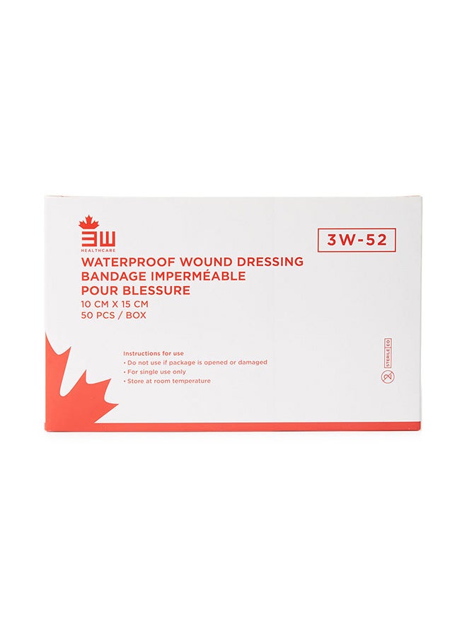 3W Healthcare 3W Waterproof Wound Dressing - 50 Pieces - Size 10X15Cm, Adhesive Island Dressing, Edged Gauze Dressing, Sterile, Breathable Square Bandage, Tape Pads, Individually Wrapped Pouches - Image 1
