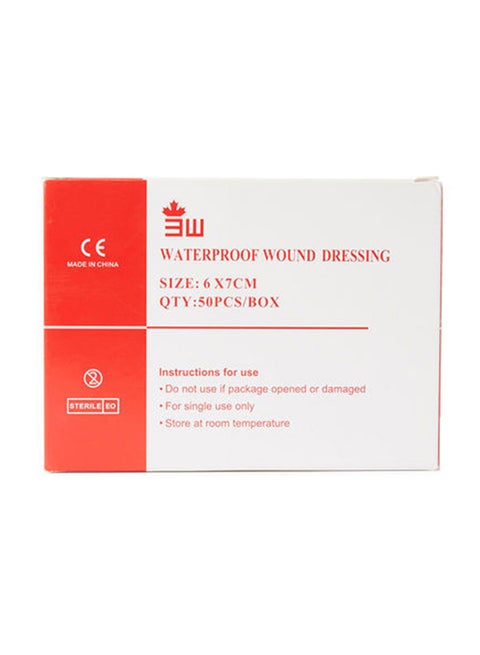 3W Waterproof Wound Dressing - 50 Pieces - Size 6X7Cm, Adhesive Island Dressing, Edged Gauze Dressing, Sterile Wound Dressing, Breathable Square Bandage, Gauze Tape Pads, Individually Wrapped Pouches