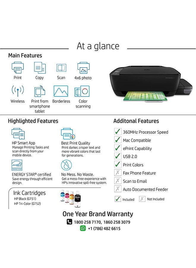 HP - 415 All-in-One Printer With Print/Scan/Copy/Wi-Fi Function And Ink Tank System,Z4B53A Black - Image 1