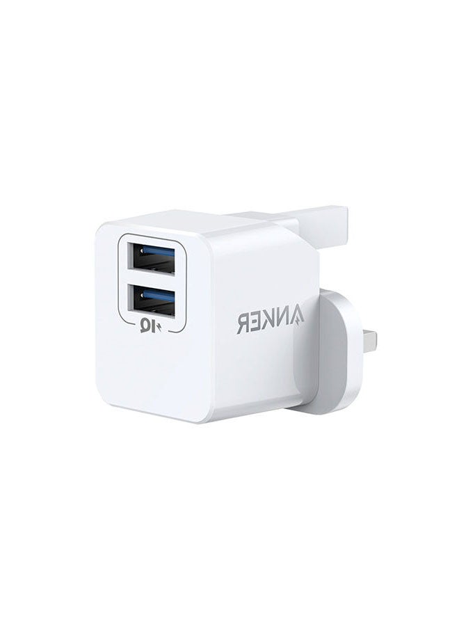 Anker - USB Plug,  PowerPort mini Dual Port USB Charger, Compact Wall Charger Cube, For iPhone 16/15/14/13/12/11 Pro Max, Galaxy S25/S24/S23/S22/Note20, HTC, LG, and More White White - Image 1