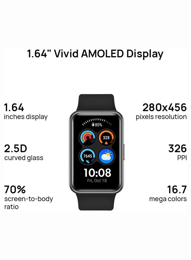 هواوي - ساعة ذكية جديدة مناسبة لمراقبة SpO2 طوال اليوم 1 عمر بطارية طويل شاشة AMOLED مقاس 1.64 بوصة حزام سيليكون أسود جرافيت منتج مزود بسوار سيليكون بلون أسود حالك - Image 1