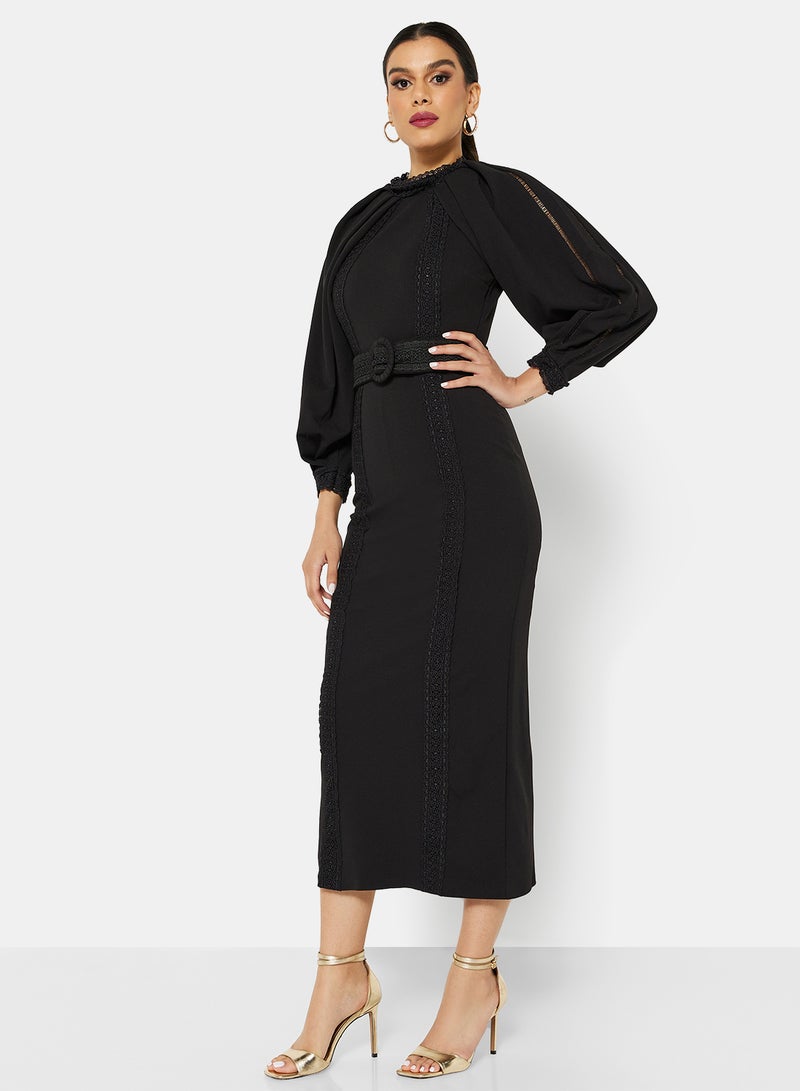 Threadz by Ajooni Wide Sleeve Bodycon Dress Black  - Image 1