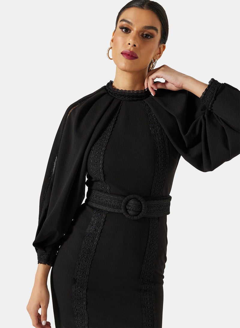 Threadz by Ajooni Wide Sleeve Bodycon Dress Black  - Image 3