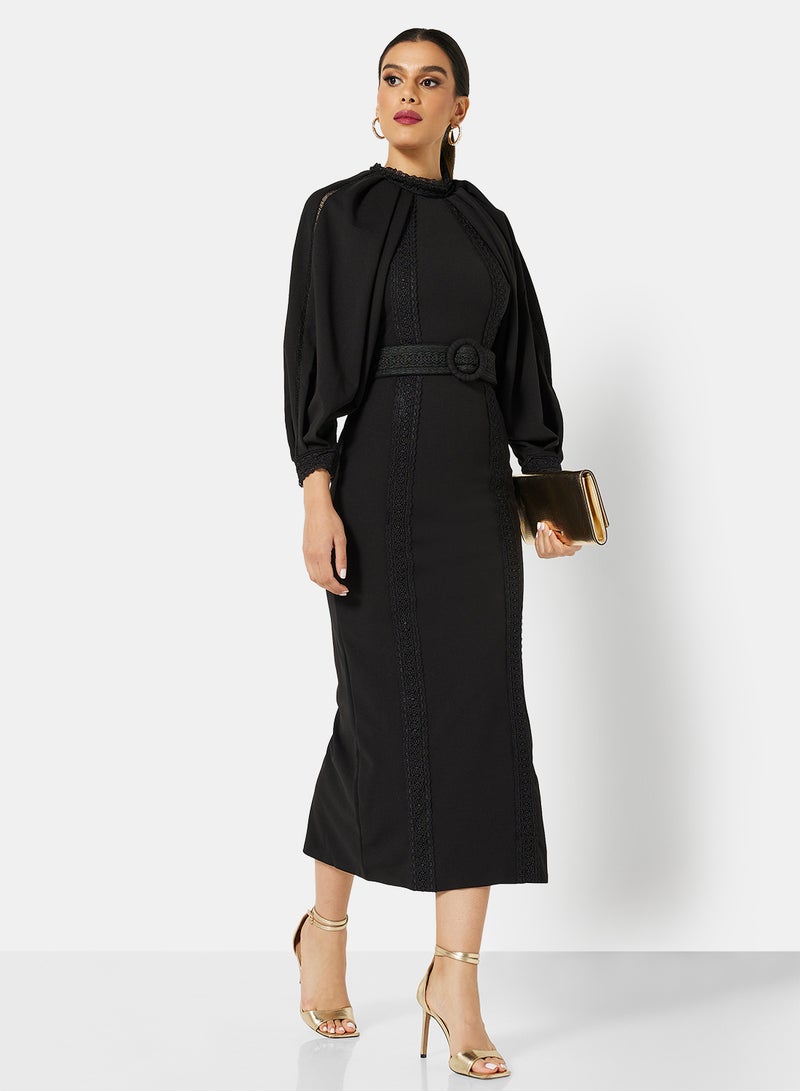 Threadz by Ajooni Wide Sleeve Bodycon Dress Black  - Image 4