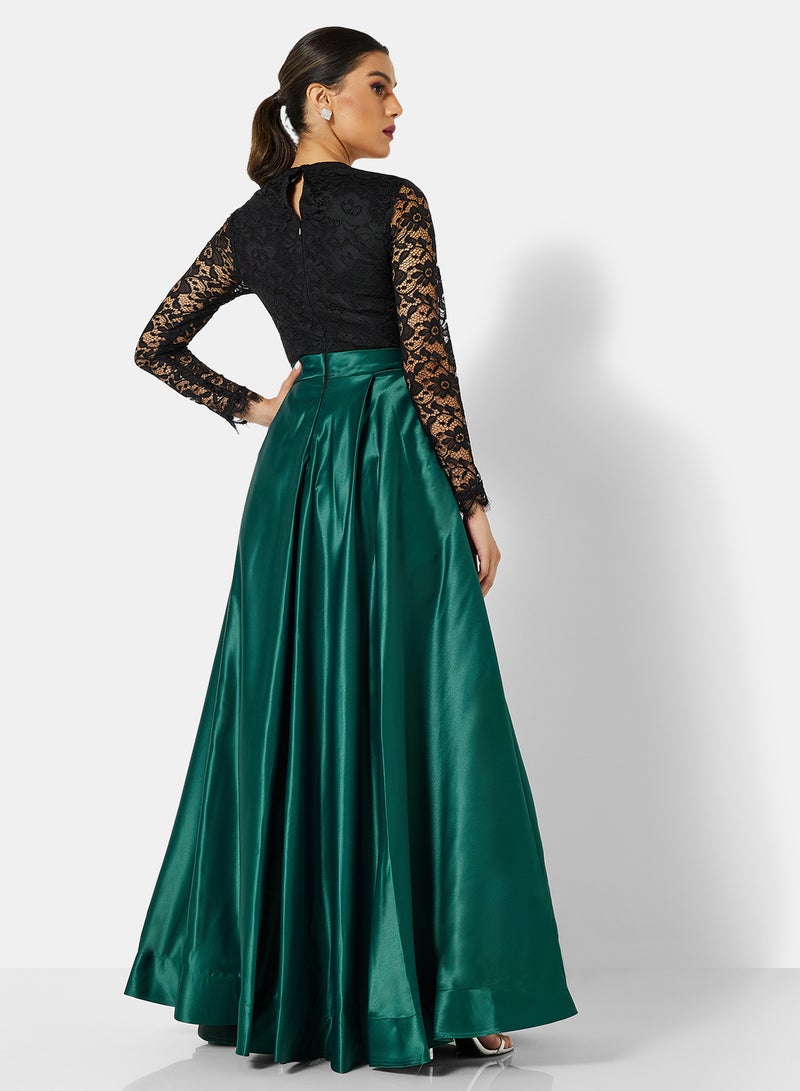 Threadz by Ajooni Lace Bodice Taffeta Detail Dress Teal/Black  - Image 2