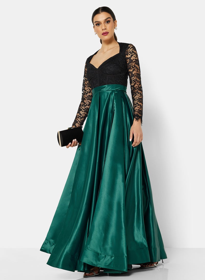 Threadz by Ajooni Lace Bodice Taffeta Detail Dress Teal/Black  - Image 4