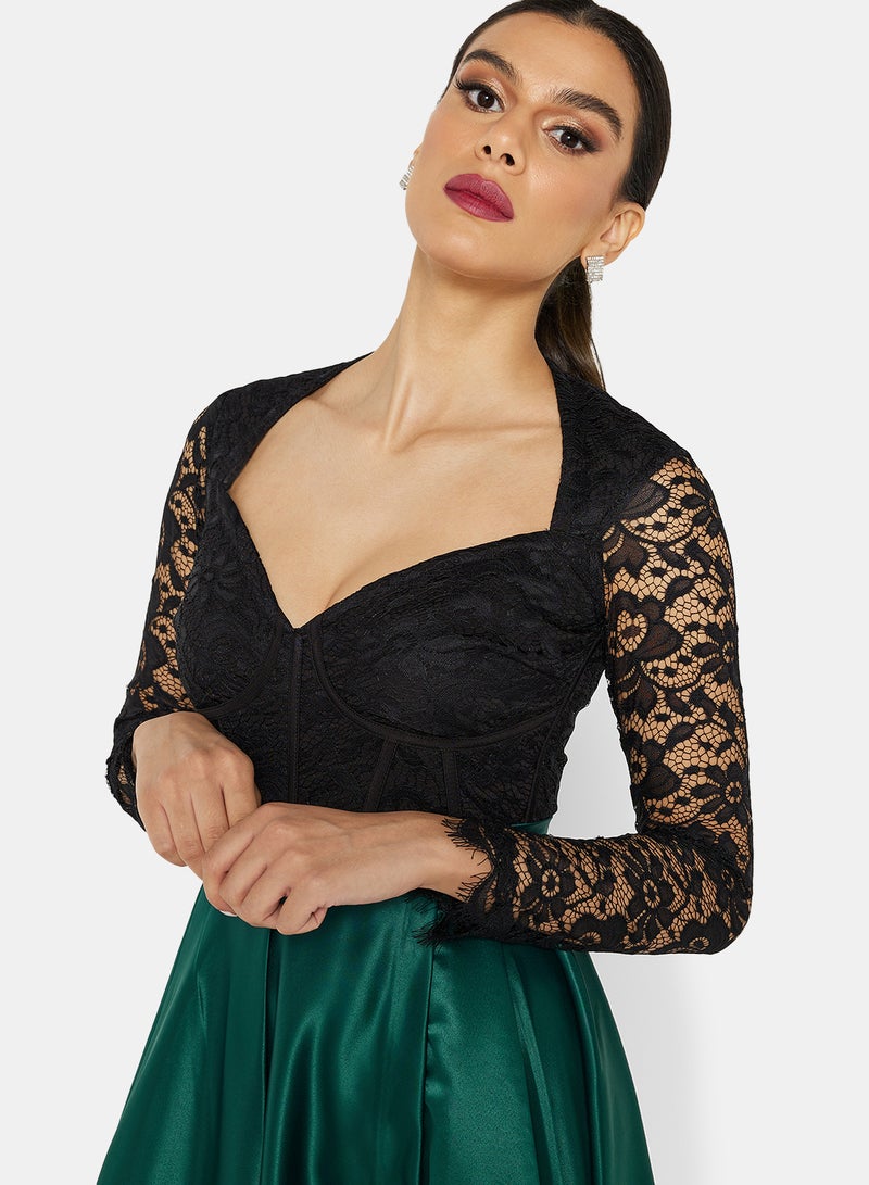 Threadz by Ajooni Lace Bodice Taffeta Detail Dress Teal/Black  - Image 3