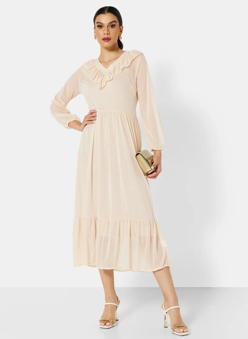 SIVVI for HANIYA Ruffled Midi Dress Pale Yellow
