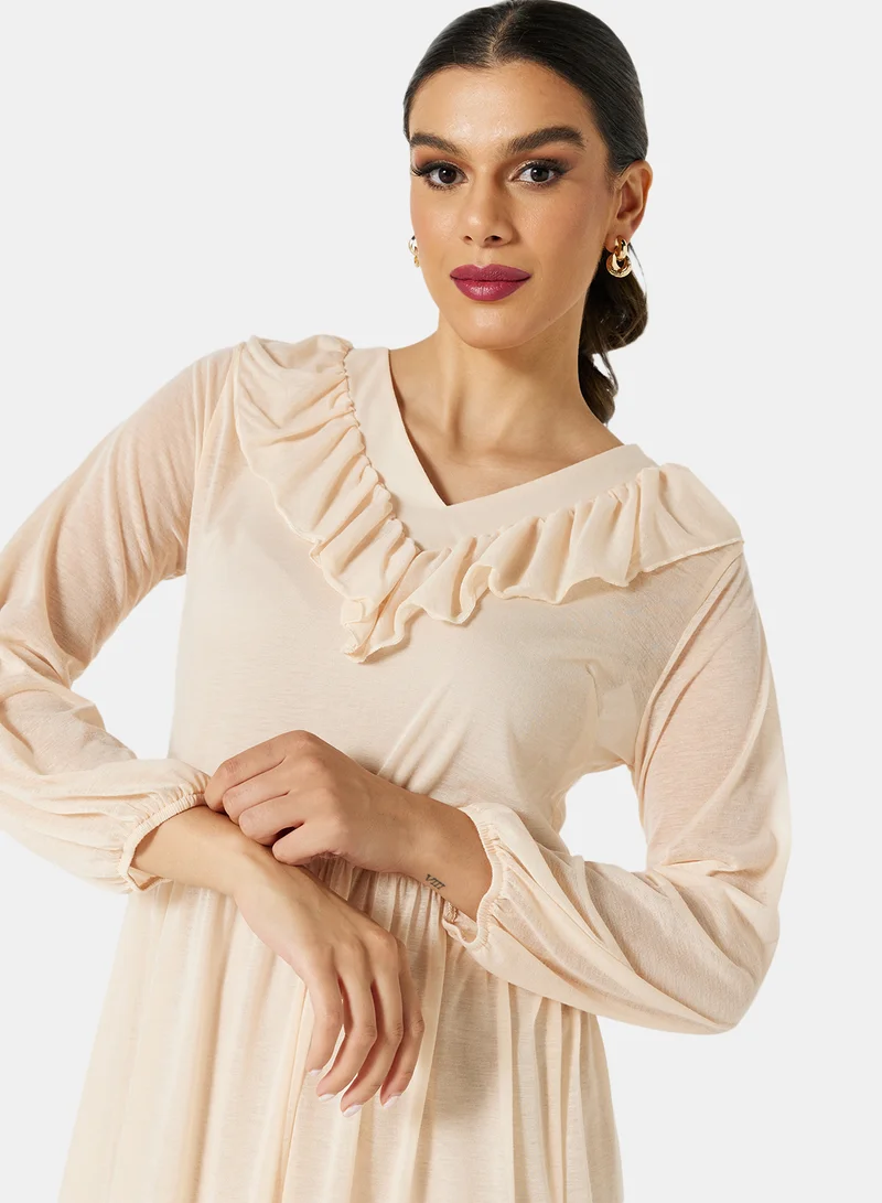 SIVVI for HANIYA Ruffled Midi Dress Pale Yellow