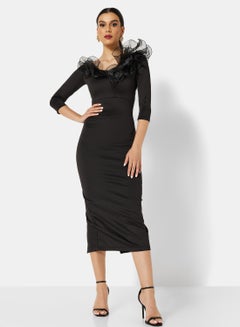 Si FASHION GALERIE Ruffled Neck Dress Black  - Image 1
