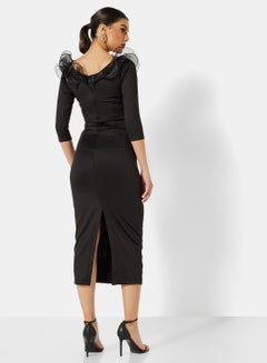Si FASHION GALERIE Ruffled Neck Dress Black  - Image 2