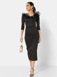 Si FASHION GALERIE Ruffled Neck Dress Black  - Image 4