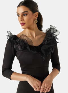 Si FASHION GALERIE Ruffled Neck Dress Black  - Image 3