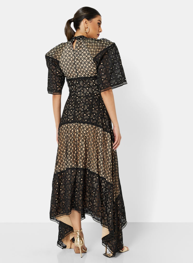 Threadz by Ajooni Puff Sleeve Lace Dress Black  - Image 2