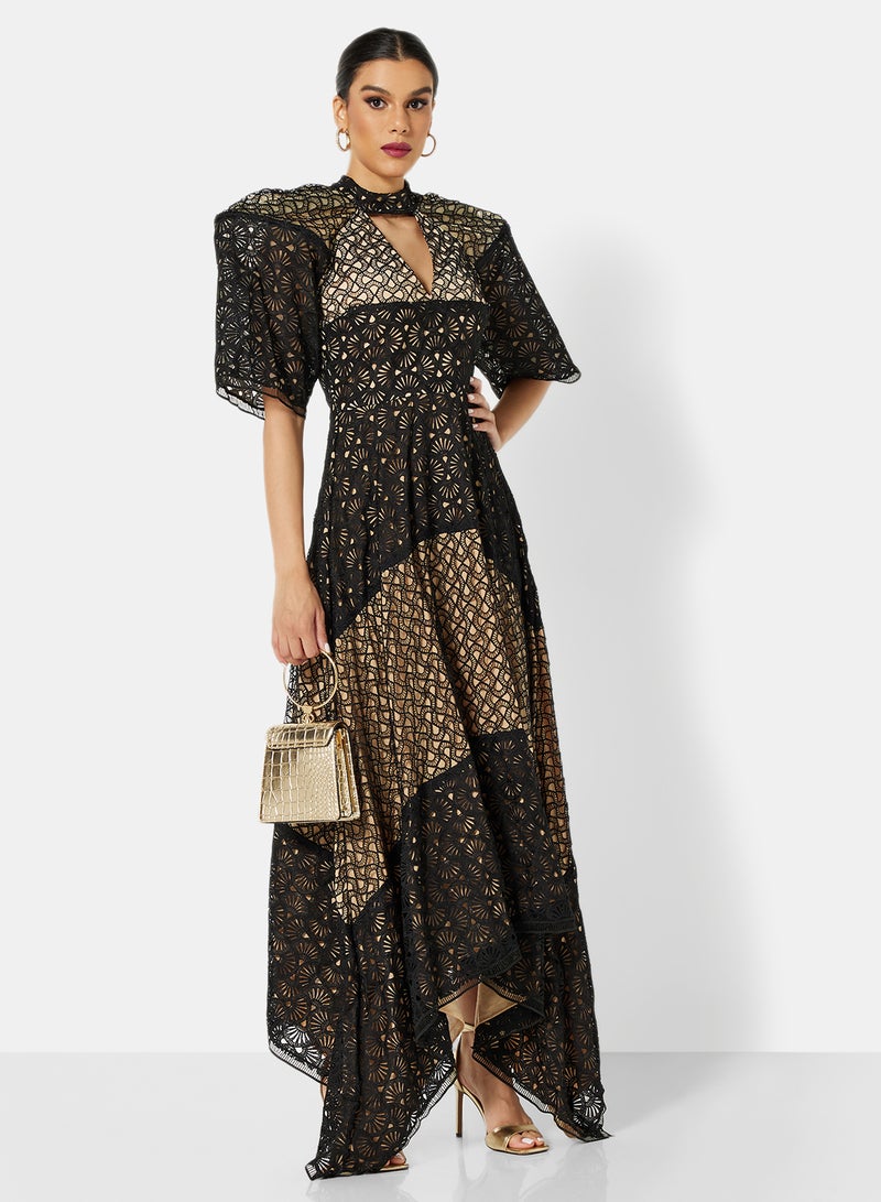 Threadz by Ajooni Puff Sleeve Lace Dress Black  - Image 4