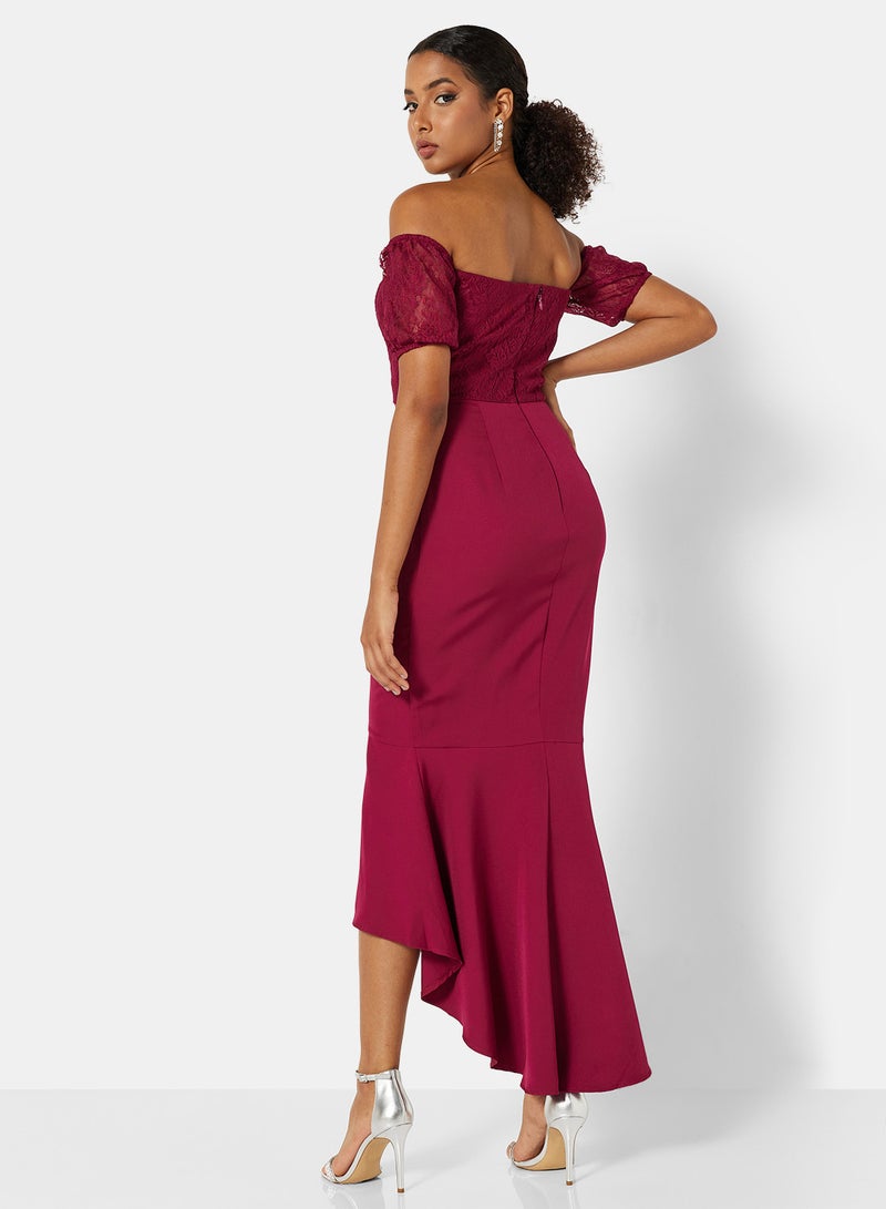 Chi-Chi London - Petite Suzy  Peplum Hem Dress Berry - Image 1