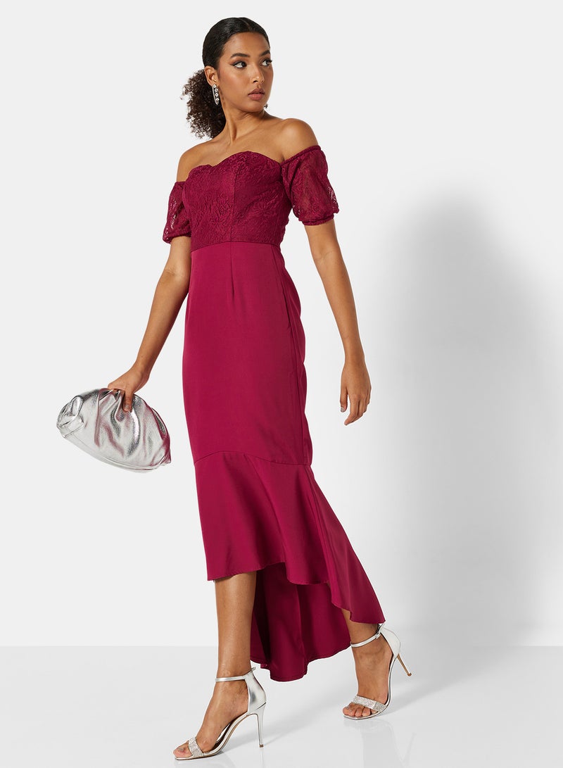 Chi-Chi London - Petite Suzy  Peplum Hem Dress Berry - Image 1
