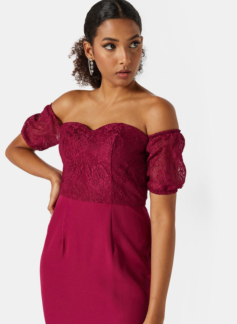 Chi-Chi London - Petite Suzy  Peplum Hem Dress Berry - Image 1