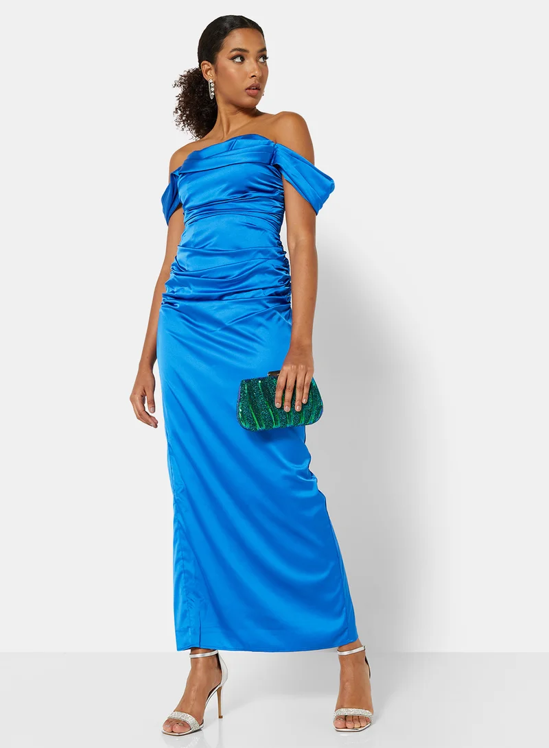 Chi-Chi London Petite Sky Off-Shoulder Dress Cobalt
