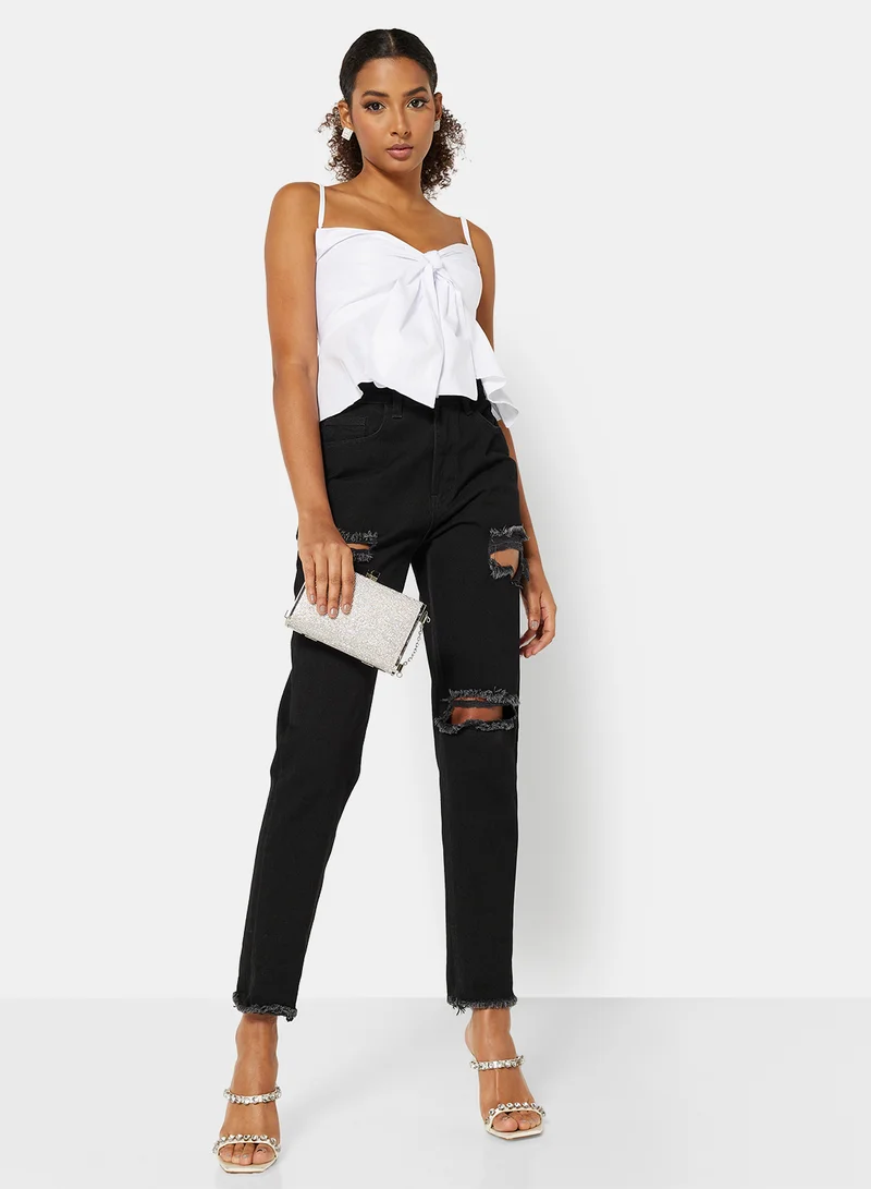 FEMME LUXE Bow Tie Peplum Top White