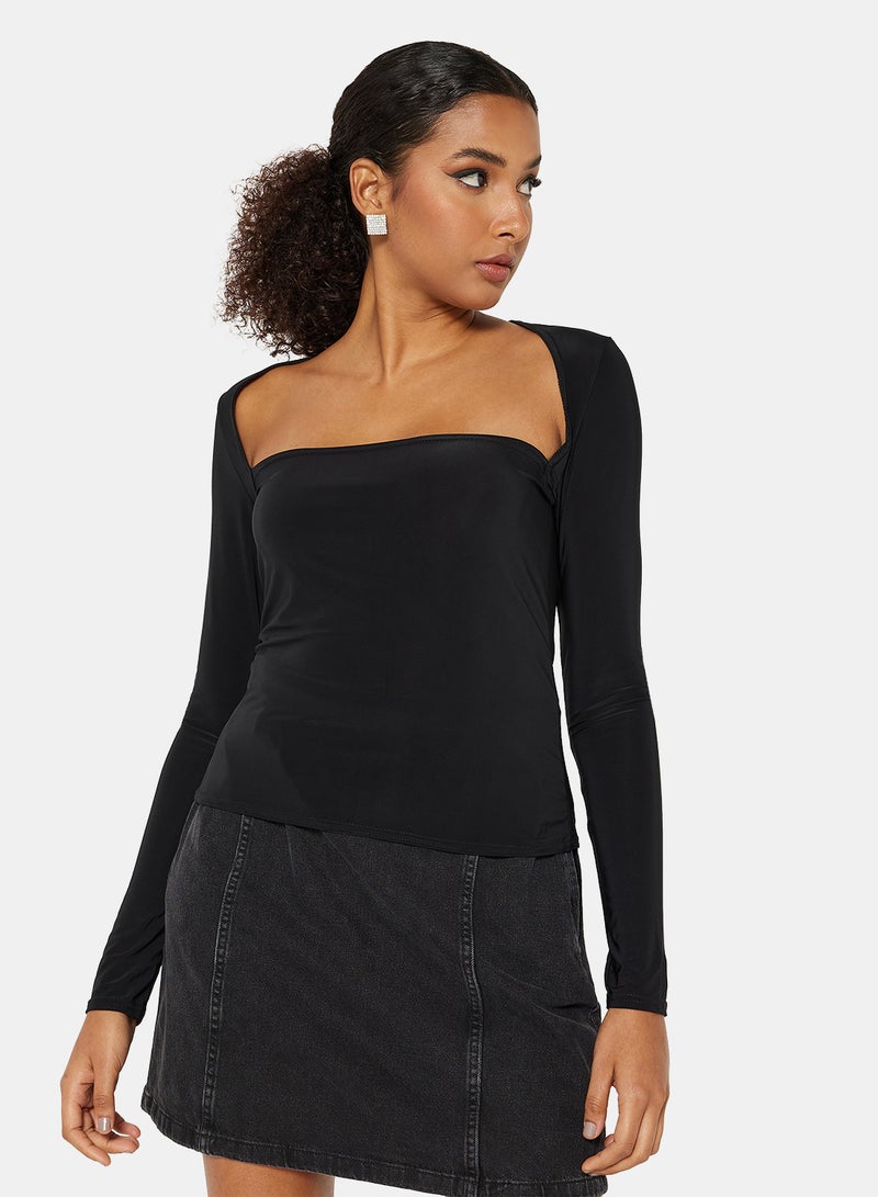 فيمي لوكس بلوزة بقصة ضيقة وفتحة رقبة مربعة أسود - Image 1